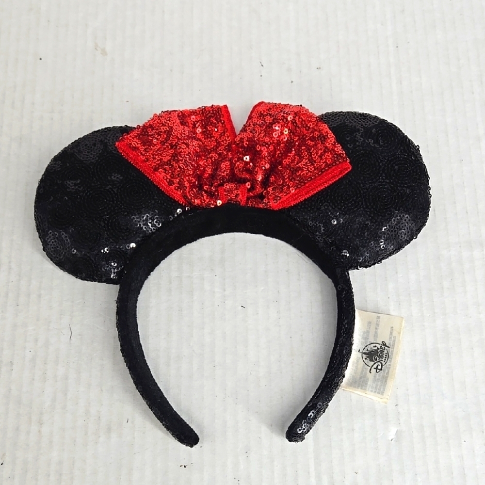 Disney Sequin Minnie Mouse Ears Headband With Red Bow